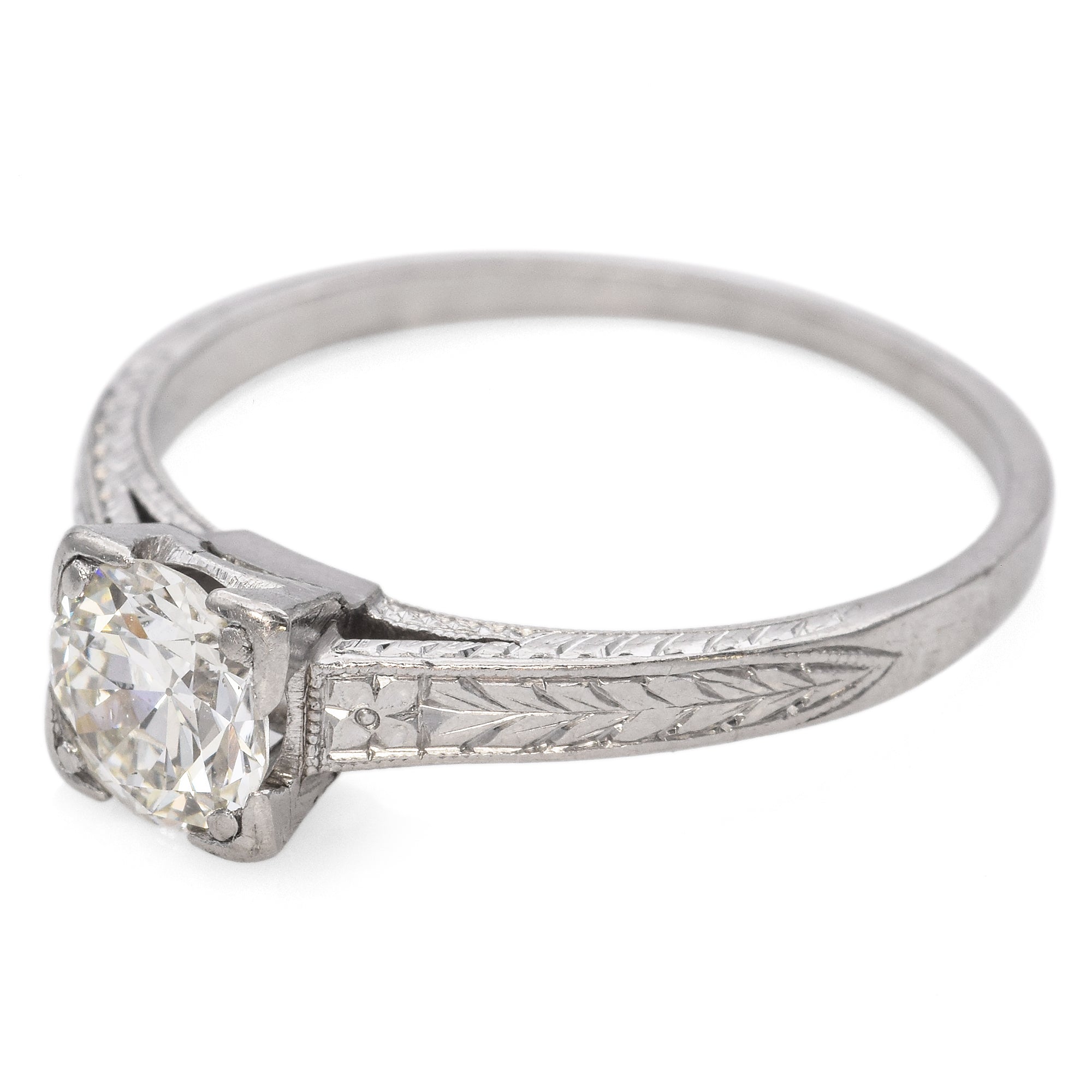 Antique Platinum 0.56 Ct. Diamond Solitaire Etched Engagement Ring