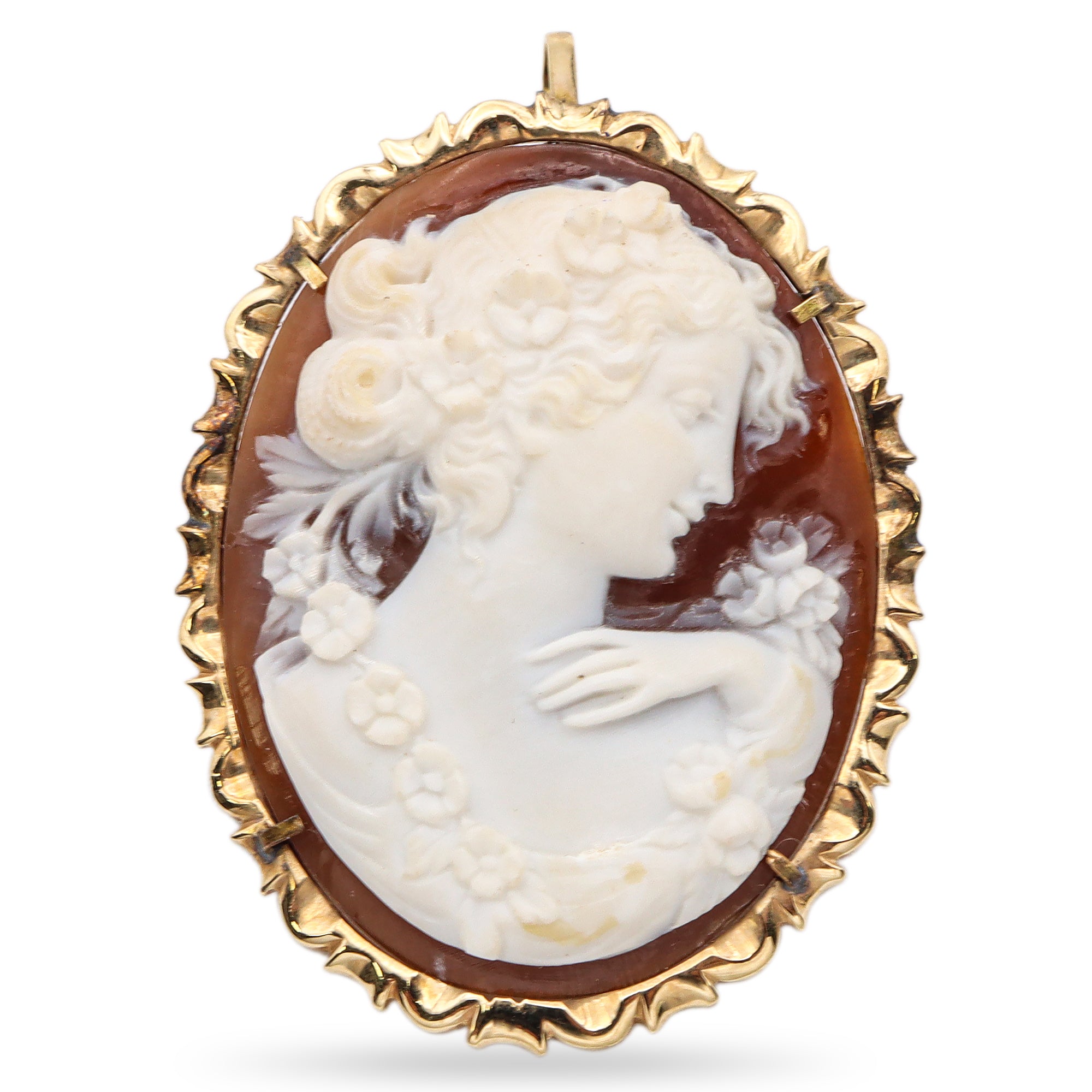 Antique Giovanni Noto 14K Yellow Gold Cameo Oval Brooch Pin Pendant