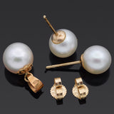 Vintage Pearl 18K Yellow Gold Pendant and 14K Yellow Gold Earrings Stud Set