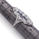 Antique Art Deco Platinum 0.33TCW Diamond & Sapphire Shield Cocktail Ring Sz5.75