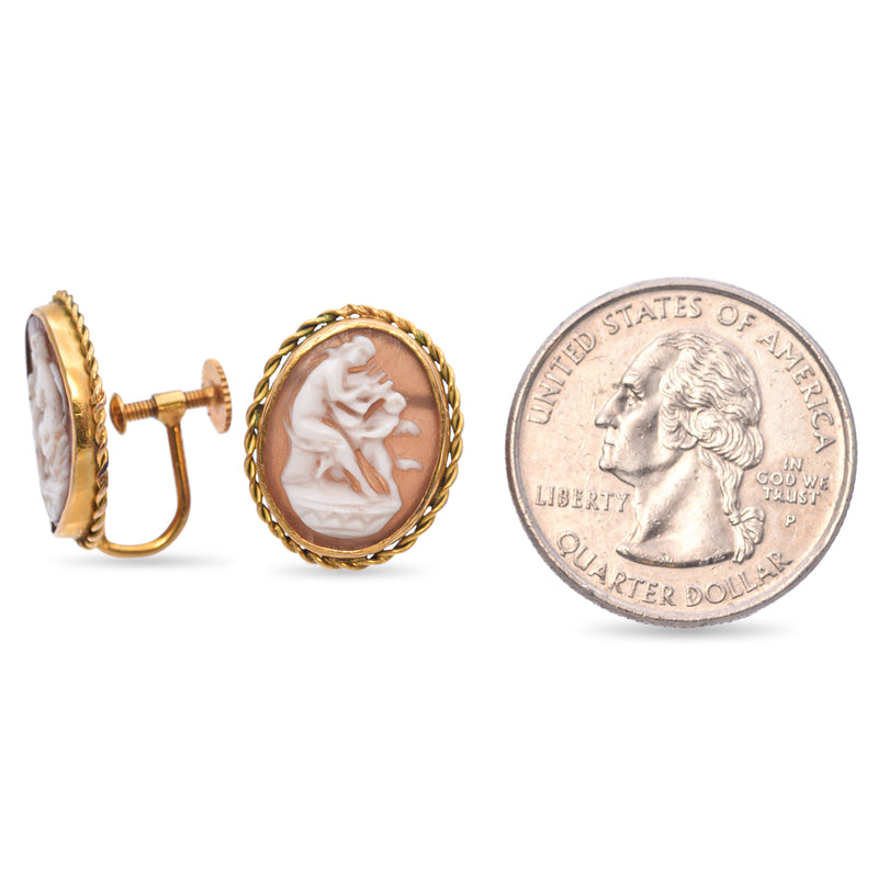 Antique 9 Ct Yellow Gold Cameo Screw Back Earrings