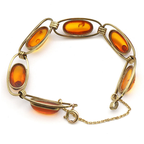 Vintage 8K Yellow Gold Baltic Amber Link Bracelet