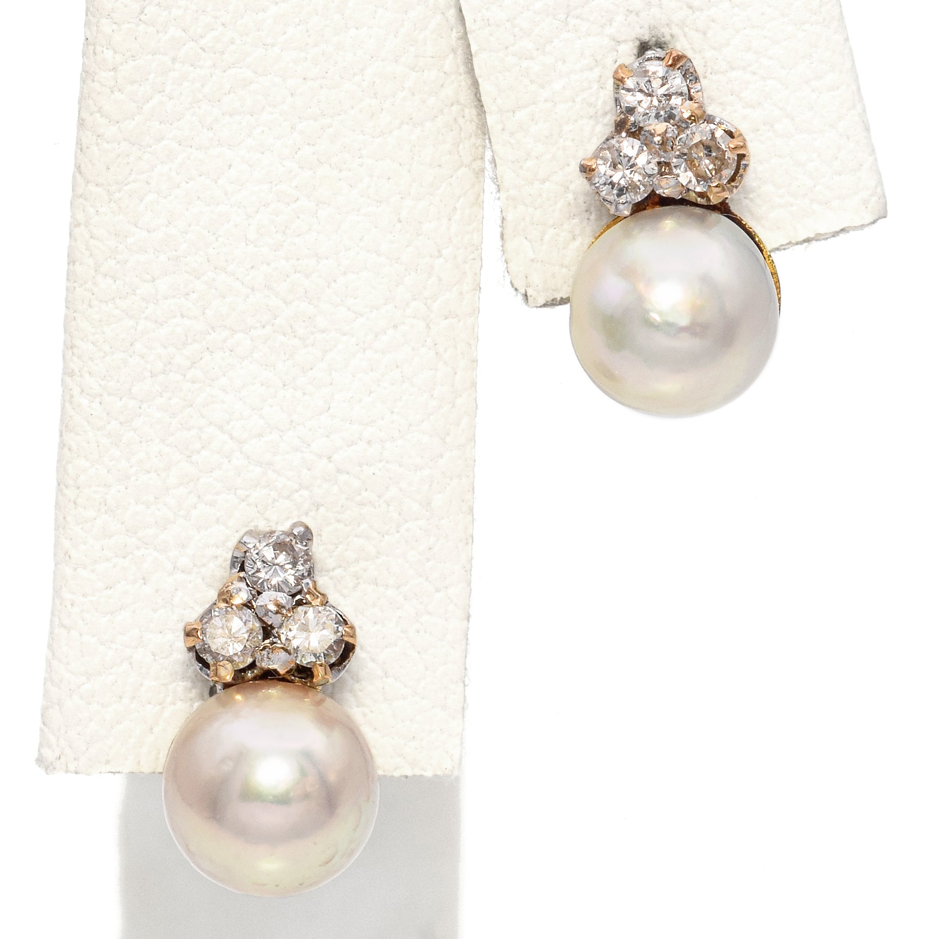 Vintage Yellow Gold Pearl and Diamond Latch Back Earrings