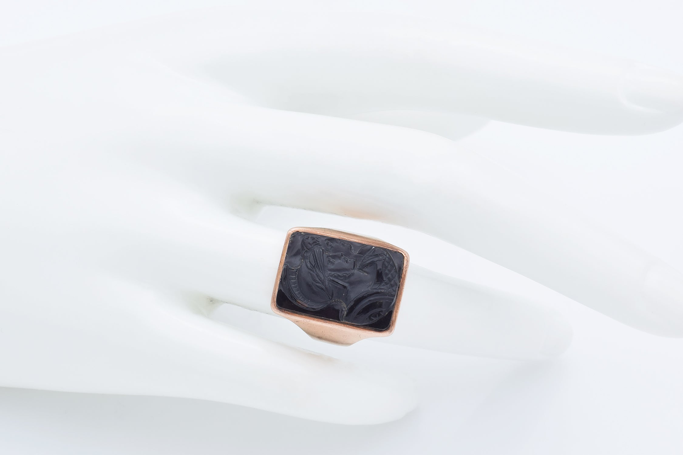 Antique Onyx 14K Rose Gold Intaglio Ring Size 6