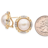 Vintage 14K Yellow Gold Mabe Pearl & Diamond Omega-Back Earrings