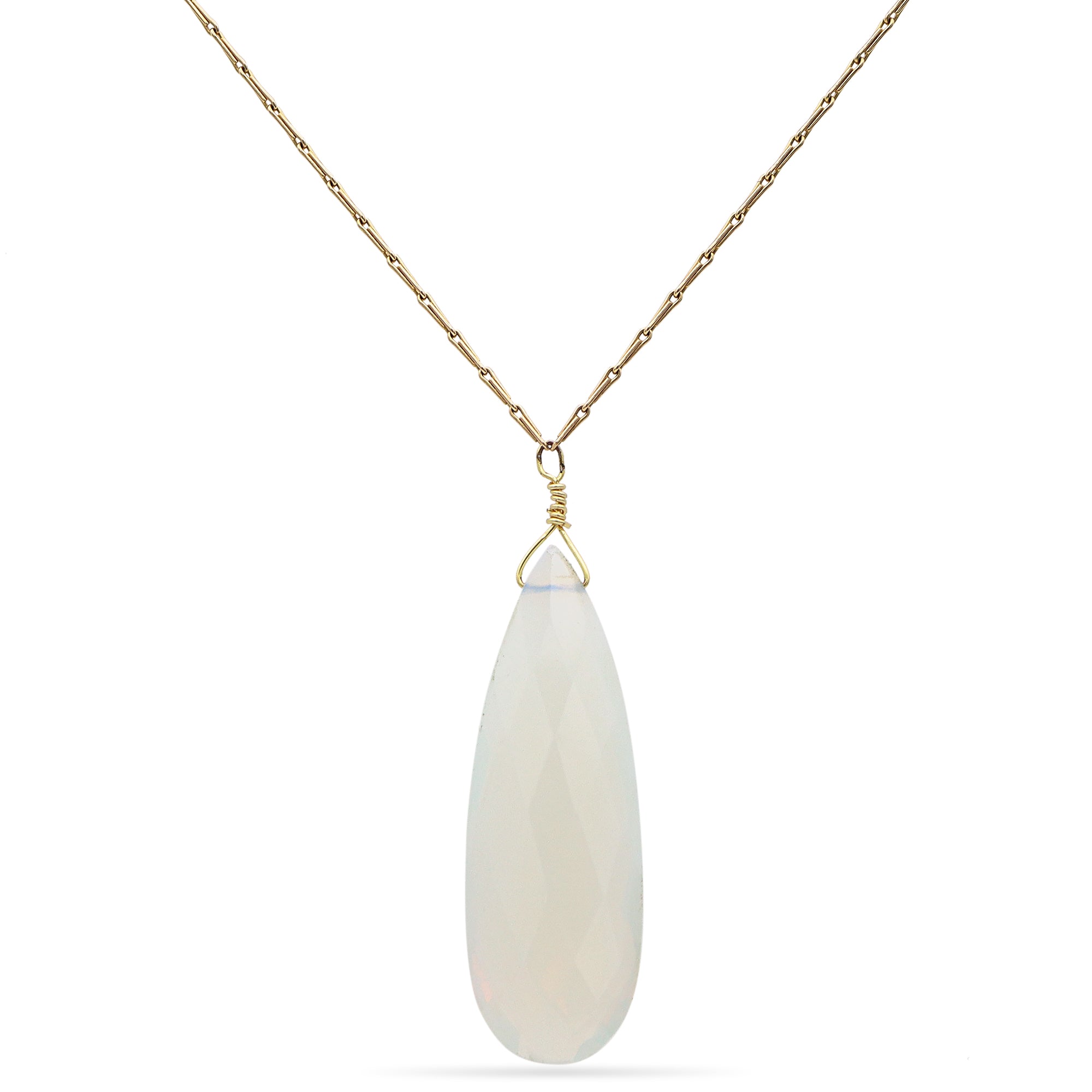 14K Yellow Gold Opalite Pendant Necklace, 7g, 18 Inches