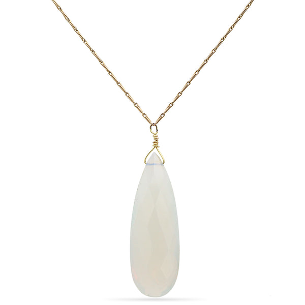 14K Yellow Gold Opalite Pendant Necklace, 7g, 18 Inches