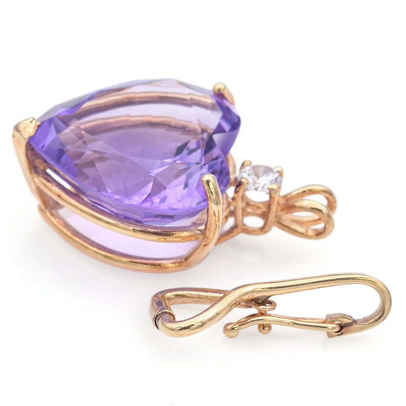 Estate 14K Yellow Gold 19.62 Ct Amethyst & CZ Pendant + Enhancer Bail