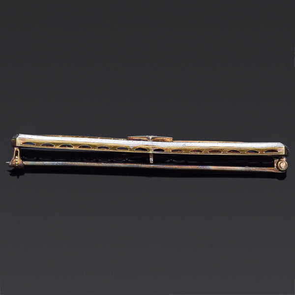 Antique 14K Yellow Gold & Platinum Diamond Bar Brooch Pin