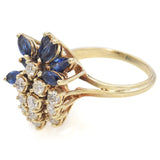 14K Yellow Gold 1.47 TCW Marquise Sapphire and Round Diamond Cocktail Ring