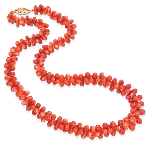 Vintage 14K Yellow Gold Red Coral Beaded Necklace