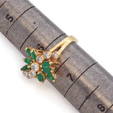 Vintage 18K Yellow Gold Emerald and Diamond Cocktail Ring