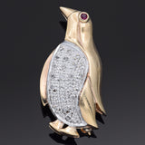 Vintage 10K Yellow Gold Diamond & Ruby Penguin Brooch Pin Pendant 4.8 Grams