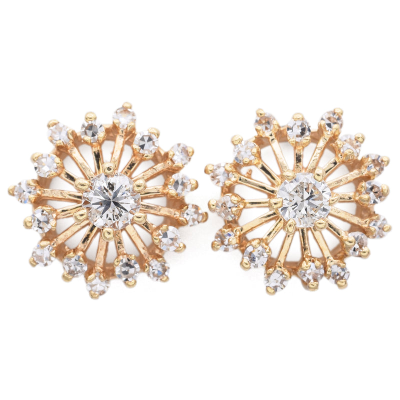 Vintage 14K Yellow Gold 0.50 TCW Diamond Snowflake Stud Earrings