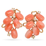 Vintage 14K Yellow Gold Salmon Coral and Diamond Earrings