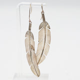 Vintage Native American Navajo Sterling Silver Curved Feather French Wire Earrings