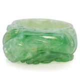 Grade A Translucent Green Jade Carved Saddle Band Ring with Certificate