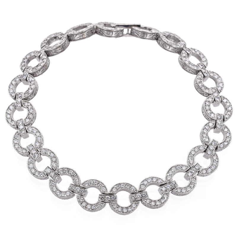 Estate 14K White Gold 4 TCW Diamond Circle Link Bracelet