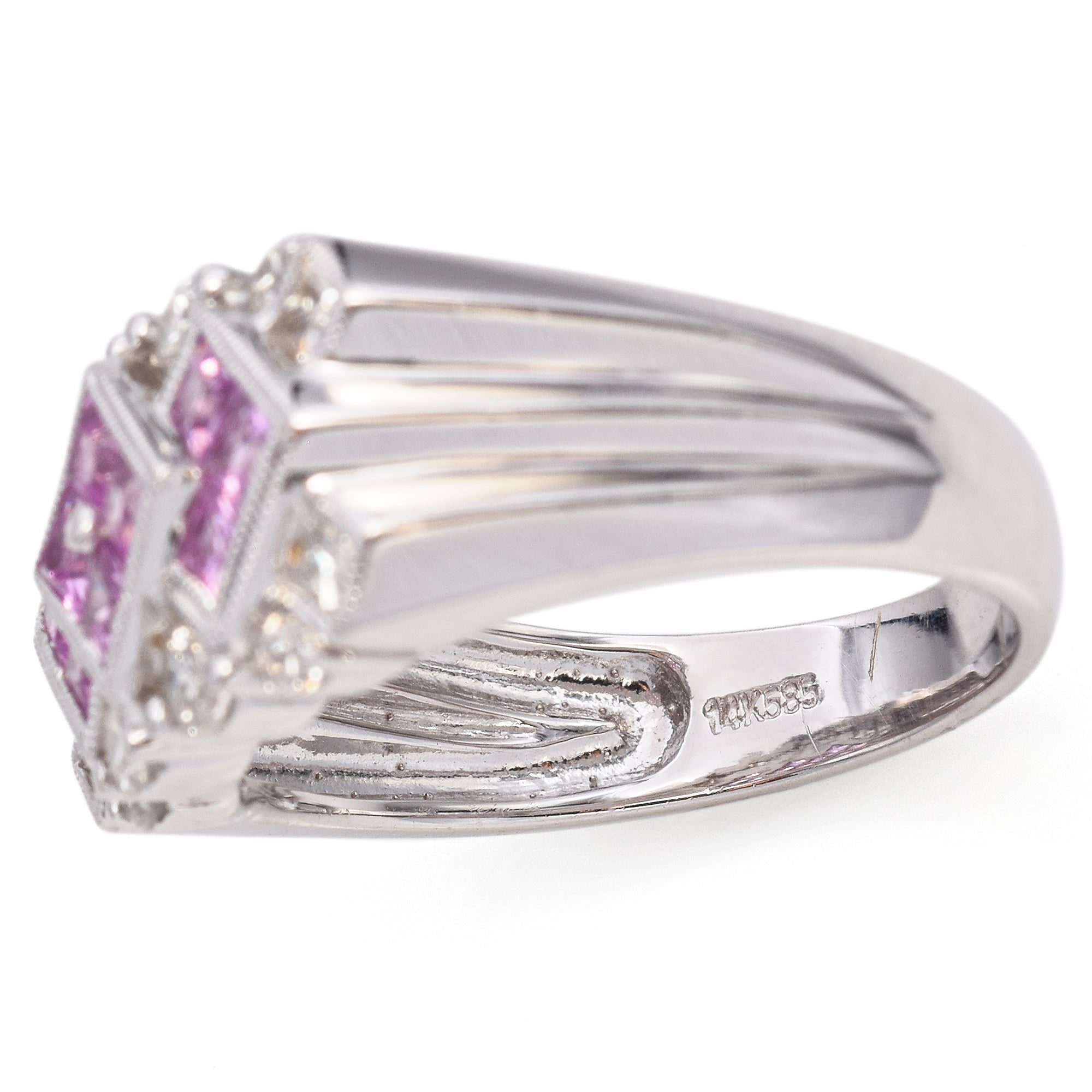 14K White Gold Pink Sapphire & Diamond Ring