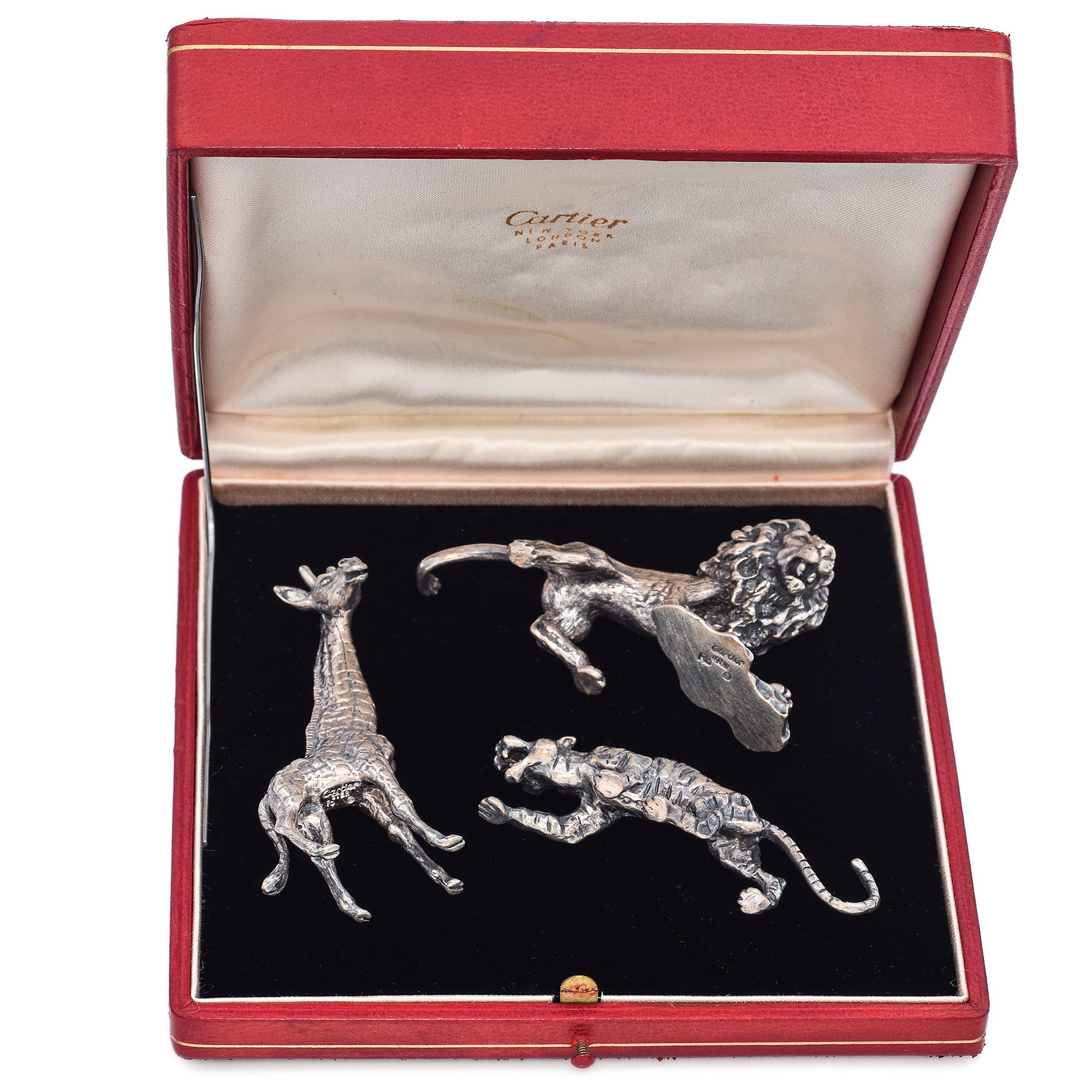 Vintage Cartier Sterling Silver Giraffe, Lion and Panther Miniature Figurines