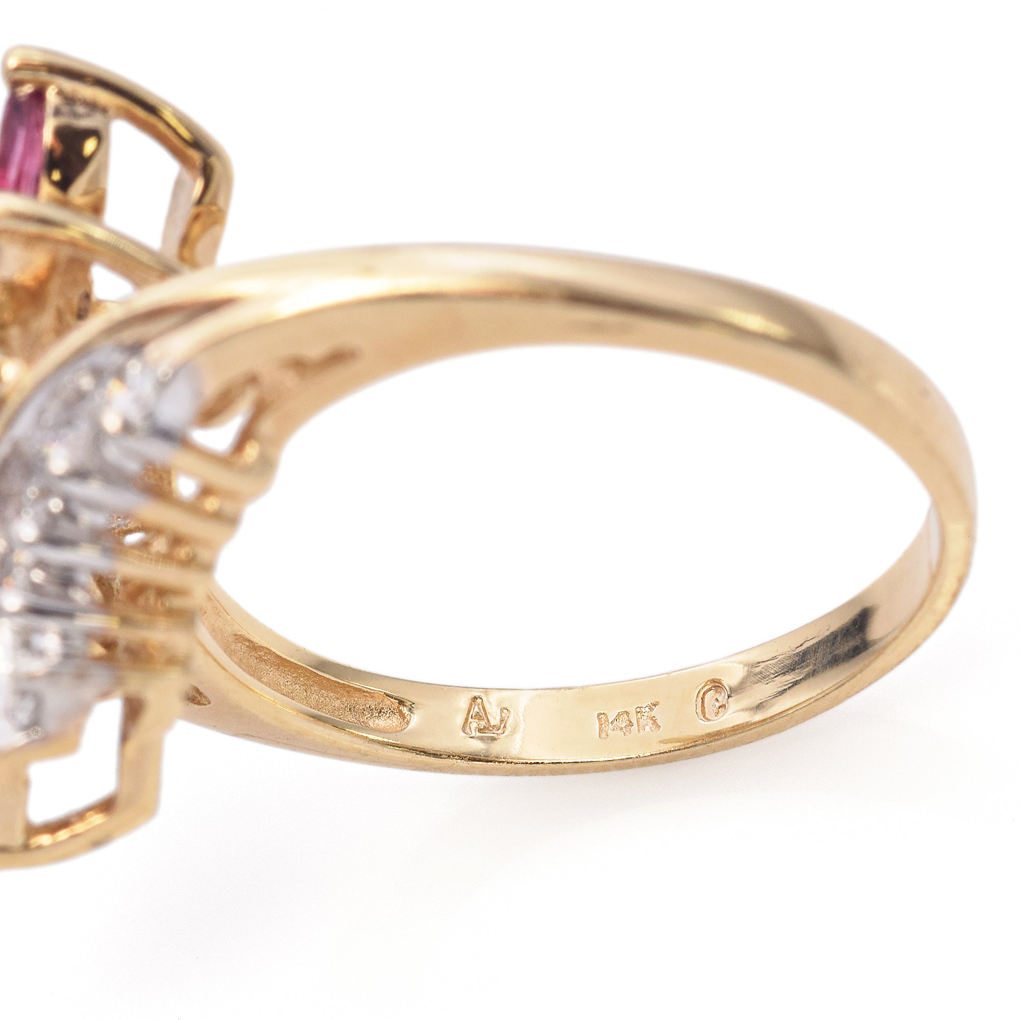 14K Yellow Gold Marquise Ruby and Diamond Ring