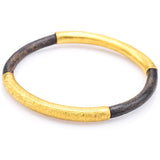 Vintage 24K Yellow Gold Rattan Wood Lucky Etched Bangle Bracelet 16.3G Size 7.25