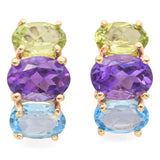 14K Yellow Gold Peridot, Amethyst, Topaz Stud Earrings