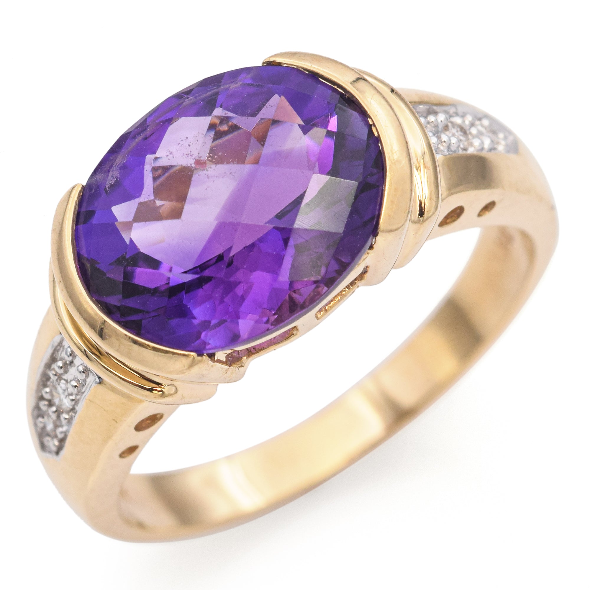 14K Yellow Gold 3.07 TCW Amethyst & Accent Diamond Ring