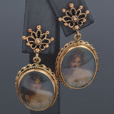 Antique 14K Yellow Gold Oval Portrait Pendant & Earrings Set