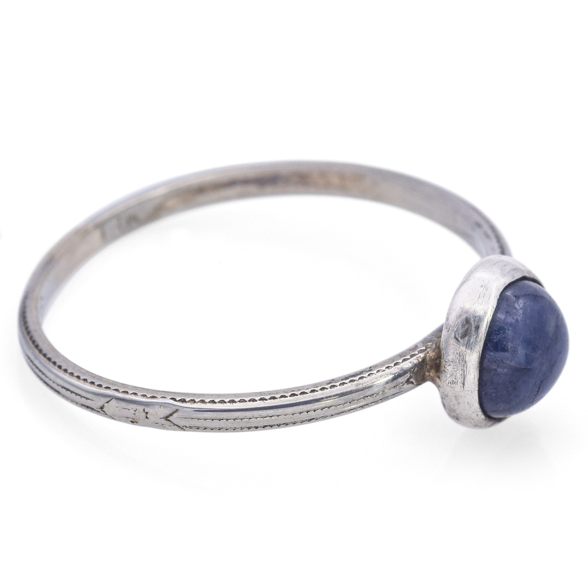 Antique 18K White Gold 1.56 Ct Sapphire Round Cabochon Band Ring Size 9.5