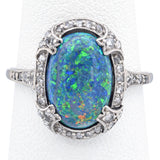 Antique Platinum 2.19 Ct Black Opal & Rose Cut Diamond Ring Size 5.5