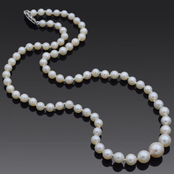 Vintage 14K White Gold 4.0-8.5 mm Pearl Beaded Strand Necklace 16.5 Inches