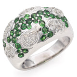 18K White Gold Green Garnet and Paisley Diamond Dome Ring