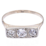 Antique Art Deco 11K Multi-Tone Gold 0.47 TCW Diamond Three-Stone Band Ring Size 7