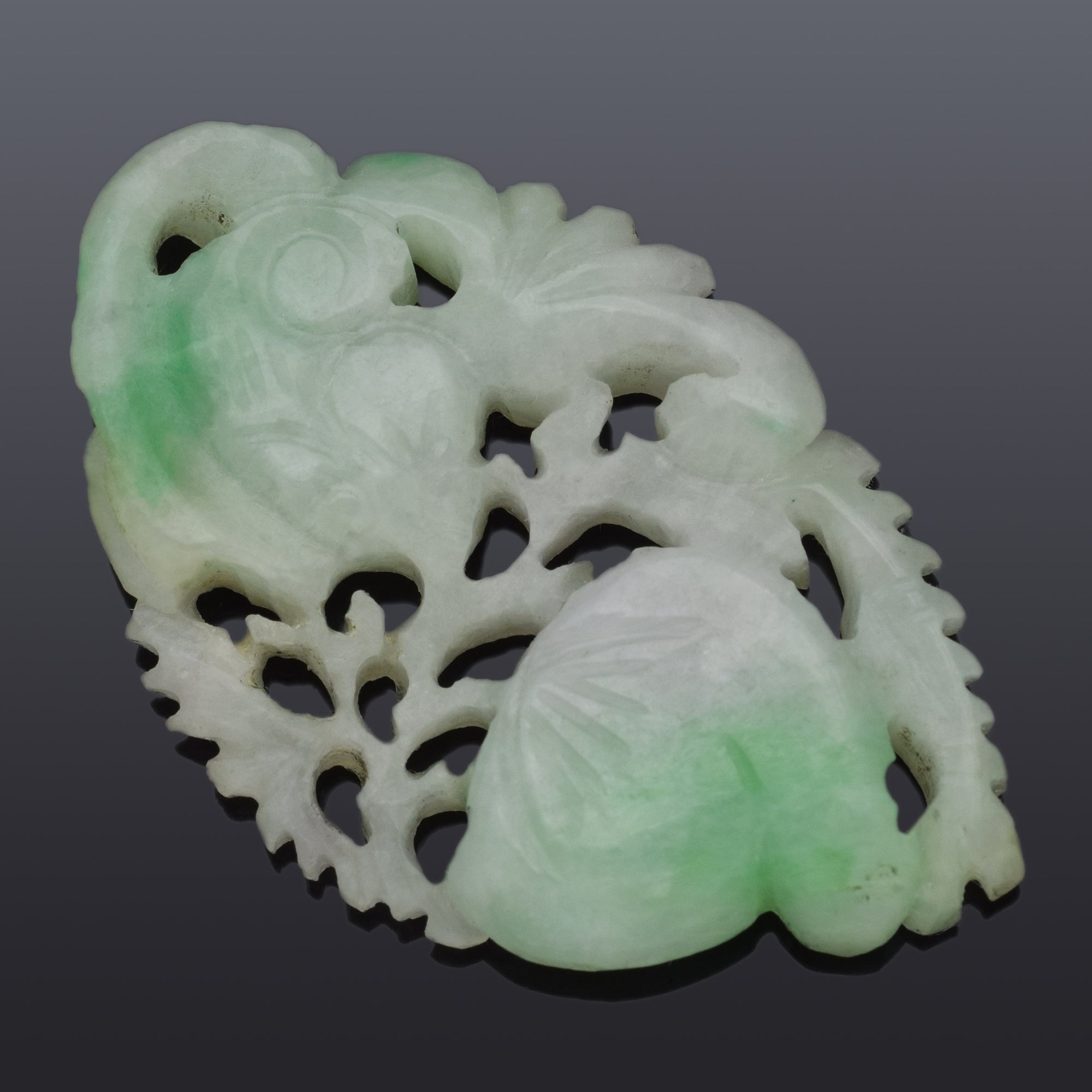 Antique Green Jade Carved Fruit Openwork Pendant