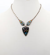 Vintage Zuni Southwest Inlay Multi-Stone Sterling Silver Galaxy Necklace