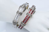 Lot of 2 Judith Jack Sterling Silver Garnet, CZ & Marcasite Bangle Bracelets