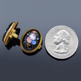 Antique Victorian English GF Jet Hand Painted Enamel Floral Cufflinks +Box