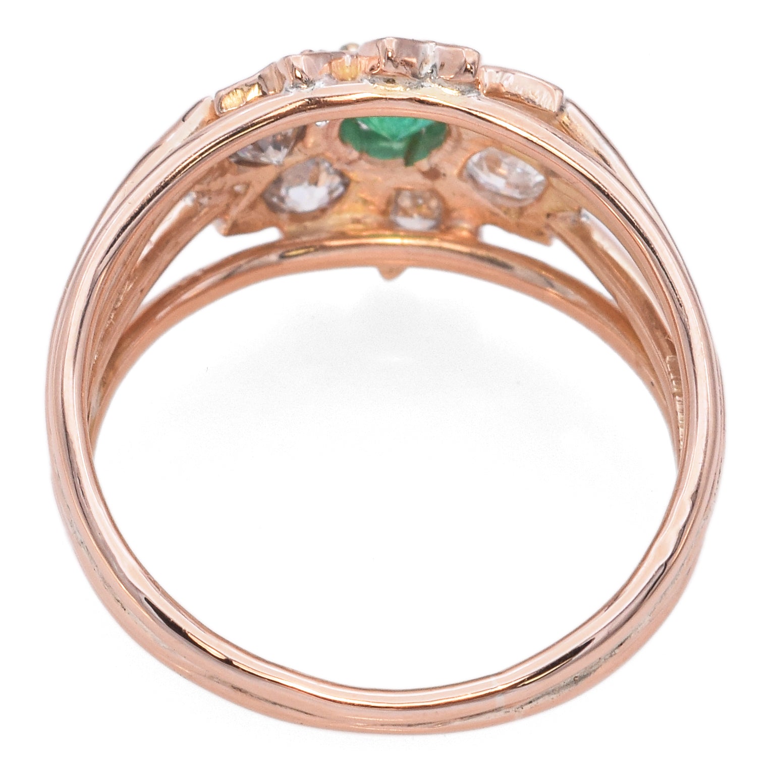 Antique 14K Rose Gold Emerald & 0.42 TCW Old Cut Diamond Band Ring Size 6.25