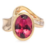 14K Yellow Gold 10 Ct Tourmaline & 0.15 TCW Diamond Cocktail Ring