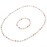 10K Yellow Gold Multi-Gemstone Oval Link Necklace and Bracelet Set