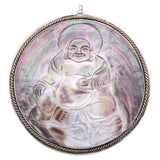 Vintage 925 Sterling Silver Abalone Large Round Buddha Pendant