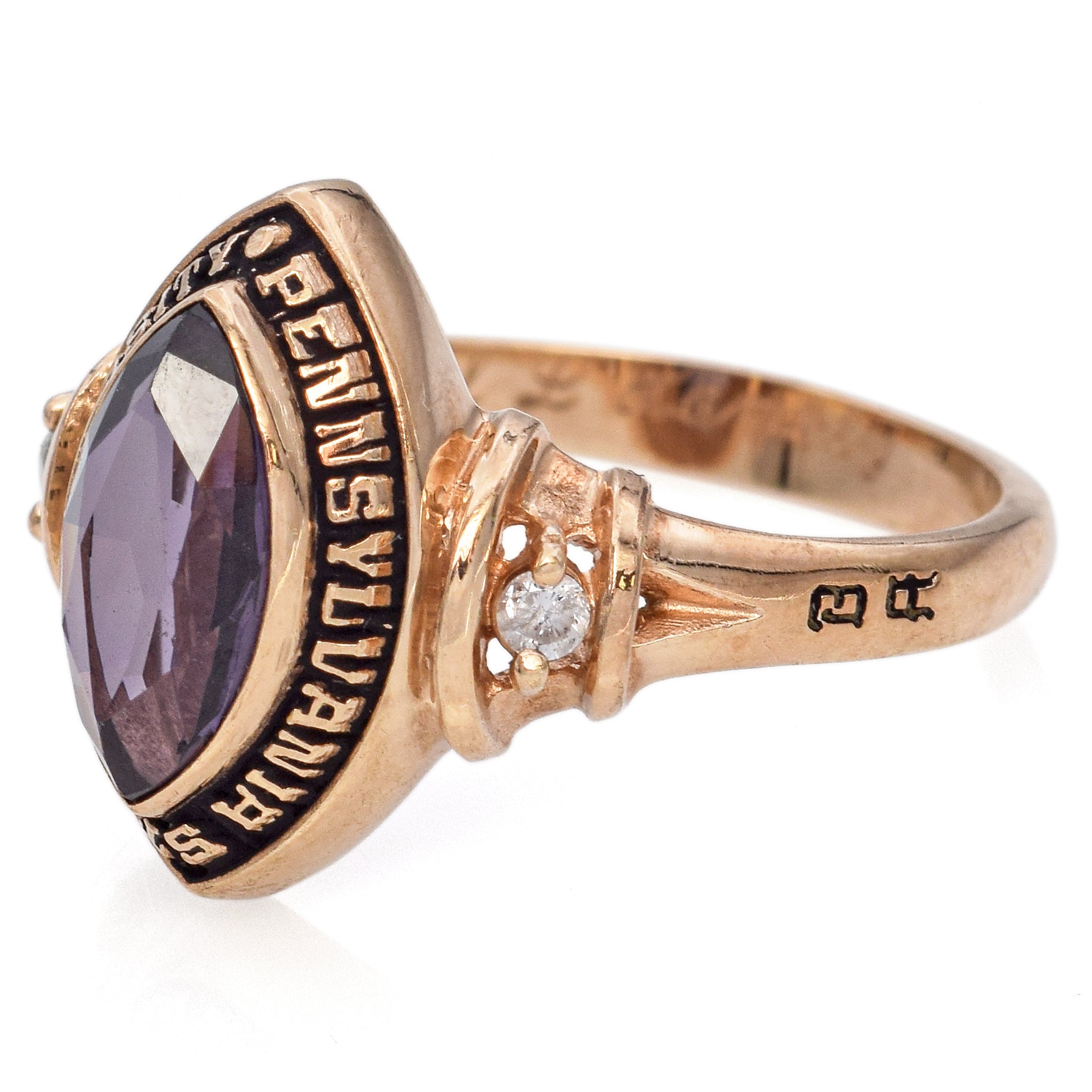 89 10K Yellow Gold 0.80 Ct. Lab Amethyst, Diamond Penn State Univ. Class Ring