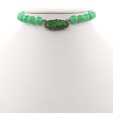 Vintage Silver Peking Glass with Jade Clasp Choker Necklace 15 Inches