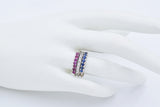 Antique 14K White Gold Sapphire, Ruby & Diamond 3 Soldered Rings Set Size 7