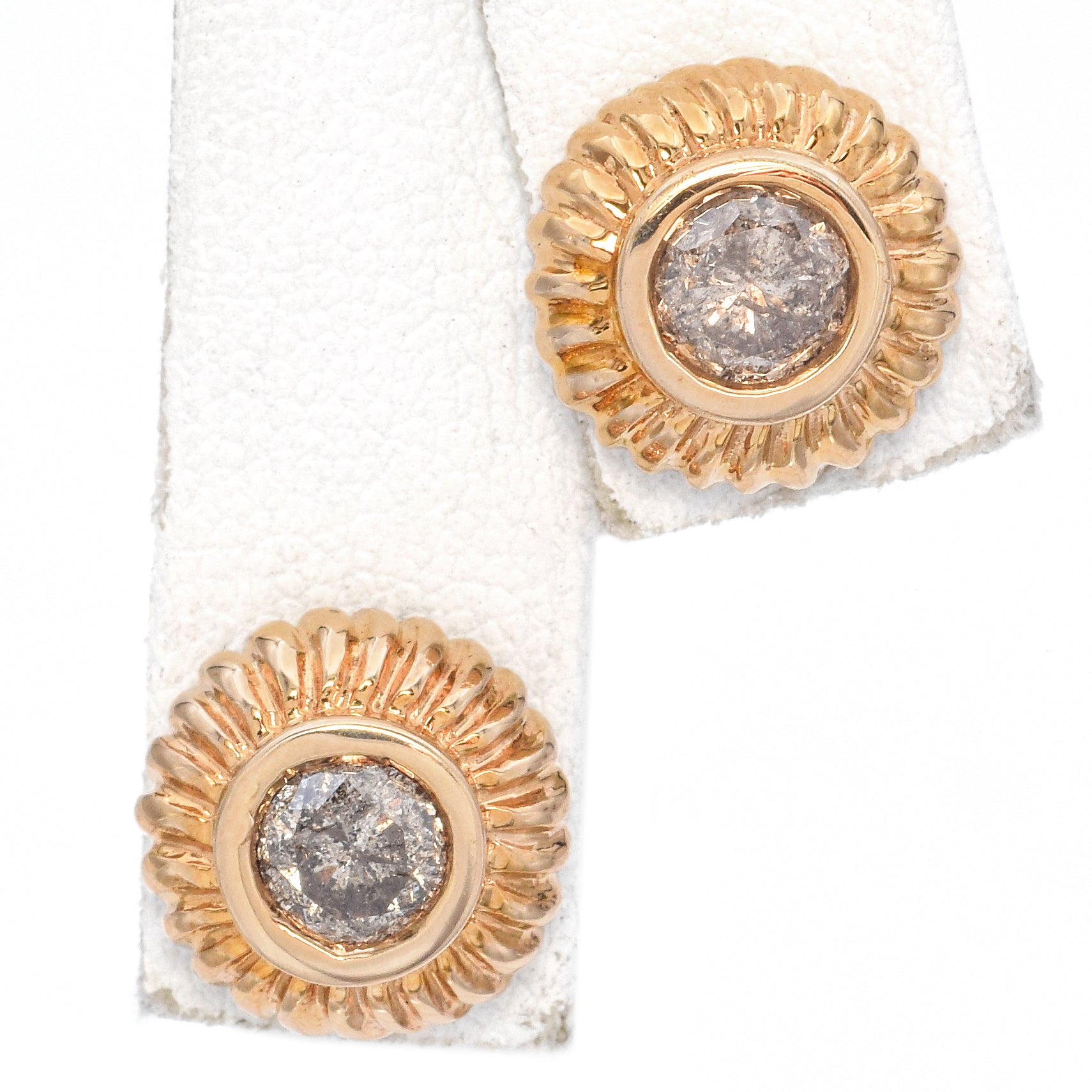 14K Yellow Gold 1.22 TCW Diamond Bezel Set Stud Earrings