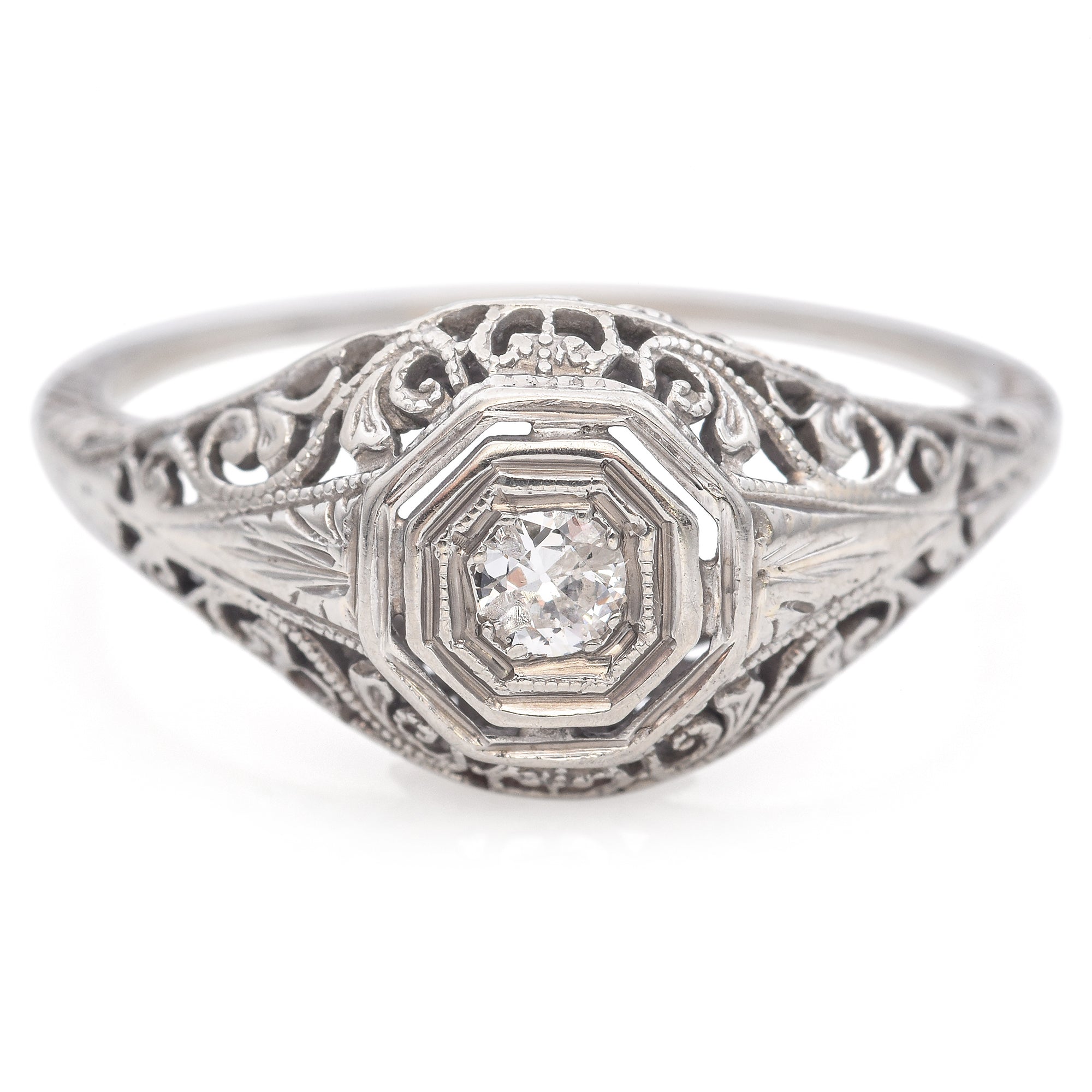 Antique Art Deco 18K White Gold Diamond Band Ring