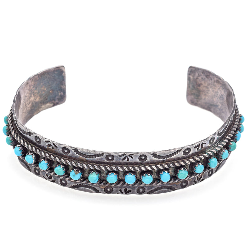 Vintage JP Ukestine Sterling Silver Turquoise Native American Cuff Bracelet