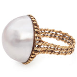 Vintage Tiffany & Co. 18K Yellow Gold Mabe Pearl Cocktail Ring Size 7.5