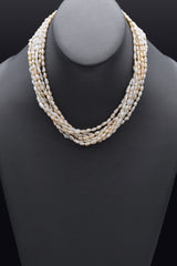 Vintage Pearl and Diamond 14K Yellow Gold Beaded Multi-Strand Necklace 16.5"